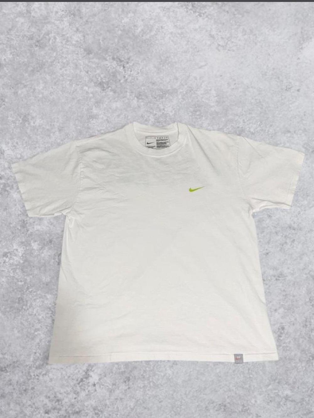 Vintage 2000s Nike White Short Sleeve Tee with Neon Green Swoosh